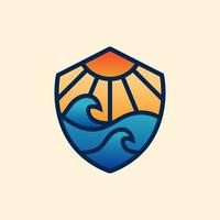 modern ocean wave shield logotyp illustration design vektor