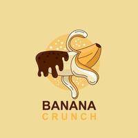 Bananen-Crunch mit Schokoladenbelag und Crunch-Fast-Food-Logo vektor