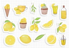 akvarell citron klistermärke ark. vektor illustration