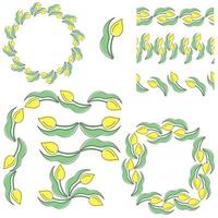 uppsättning avdelare, gränser och ramar av gula doodle tulpaner för design vektor