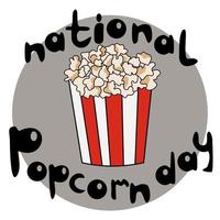 nationella popcorndagen, randig popcornhink och temabokstäver vektor