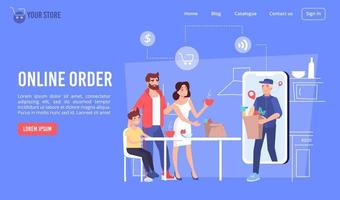 onlinebeställ matprodukt via mobil landningssida vektor