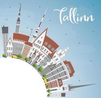 tallinn skyline med grå byggnader, blå himmel och kopia utrymme. vektor