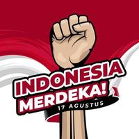 glad Indonesiens självständighetsdag hälsning bakgrund med knuten näve hand illustration vektor