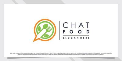 food chat logo design med gaffel, sked och blad element vektor