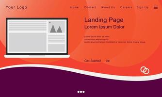 platt design webbplats målsida med bärbar dator och navigeringsmeny. vektor illustration.