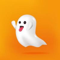 3d niedliches Geister-Emoji-Emoticon oder Illustrationselement für Halloween-Party vektor