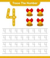 spåra numret. spårningsnummer med julklockan. pedagogiskt barnspel, utskrivbart kalkylblad, vektorillustration vektor