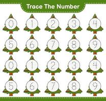 spåra numret. spårningsnummer med julgran. pedagogiska barn spel, utskrivbara kalkylblad, vektor illustration