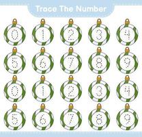 Verfolgen Sie die Nummer. verfolgungsnummer mit weihnachtskugel. pädagogisches kinderspiel, druckbares arbeitsblatt, vektorillustration vektor