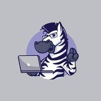 cooler nerdy zebra-cartoon, der laptop hält vektor