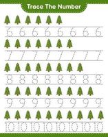 Verfolgen Sie die Nummer. verfolgungsnummer mit weihnachtsbaum. pädagogisches kinderspiel, druckbares arbeitsblatt, vektorillustration vektor