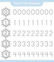spåra numret. spårningsnummer med snöflinga. pedagogiskt barnspel, utskrivbart kalkylblad, vektorillustration vektor