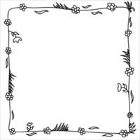 handritad doodle ram med växter och blommor. vektor illustration