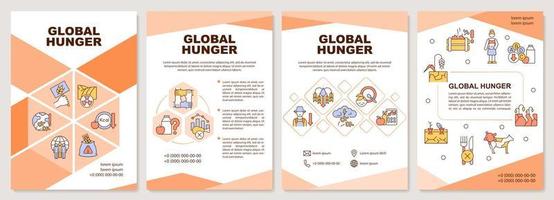 Broschürenvorlage zum globalen Hunger. Ernährungsunsicherheit und Hunger. Broschürendesign mit linearen Symbolen. 4 Vektorlayouts für Präsentationen, Jahresberichte vektor