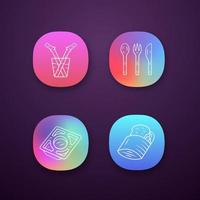 noll avfall kök bestick app ikoner set. återanvändbar smörgåspåse, sugrör i glas. bricka i rostfritt stål. ui ux användargränssnitt. webb- eller mobilapplikationer. vektor isolerade illustrationer..