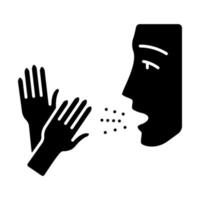 Latex-Allergie-Glyphe-Symbol. allergische Erkrankung. Asthma durch Gummihandschuhe. Menschen atmen allergene Proteine ein. Kontaktdermatitis. Silhouettensymbol. negativer Raum. vektor isolierte illustration