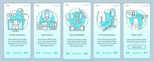 läkare kontor besök onboarding mobil app sida skärm vektor mall. läkare konsultation. procedur. genomgång av webbplatssteg med linjära illustrationer. ux, ui, gui smartphone gränssnitt koncept