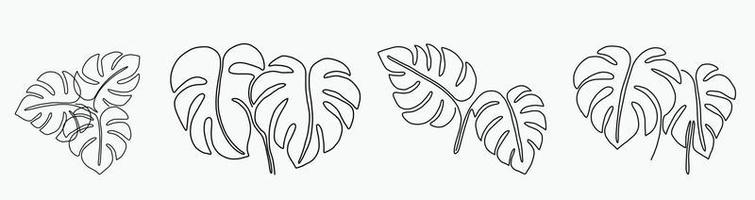 enkelhet monstera blad frihand kontinuerlig linjeritning platt design. vektor