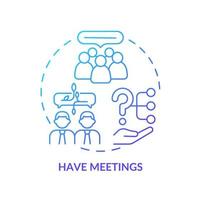 Meetings haben Symbol für blaues Farbverlaufskonzept. Kommunikationsstrategie und Verhandlung. einstellung pr feste abstrakte idee dünne linie illustration. isolierte Umrisszeichnung. vektor