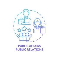 Public Affairs pr Symbol für blaues Farbverlaufskonzept. Organisation fördern. arten der förderung von unternehmen abstrakte idee dünne linie illustration. isolierte Umrisszeichnung. vektor