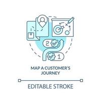 Kartensymbol für das türkisfarbene Konzept der Kundenreise. Wege zu einer kundenorientierten abstrakten Geschäftsidee mit dünner Linie. isolierte Umrisszeichnung. editierbarer Strich. vektor