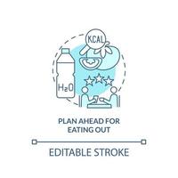 Planen Sie im Voraus, um das türkisfarbene Konzeptsymbol zu essen. Ansätze für eine gesunde Ernährung abstrakte Idee dünne Linie Illustration. isolierte Umrisszeichnung. editierbarer Strich. vektor