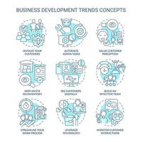 geschäftsentwicklungstrends türkisfarbene konzeptsymbole gesetzt. Innovationen und Perspektiven Idee dünne Farbillustrationen. isolierte Symbole. editierbarer Strich. vektor