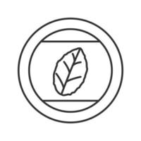 rund klistermärke med tobaksblad linjär ikon. tunn linje illustration. mynta. kontur symbol. vektor isolerade konturritning