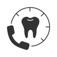 boka tid med tandläkare glyfikon. siluett symbol. ringer till tandkliniken. negativt utrymme. vektor isolerade illustration