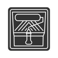 Farbroller im Tablett-Container-Glyphen-Symbol. Silhouettensymbol. malen, färben. negativer Raum. vektor isolierte illustration