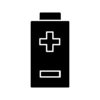 Batterie mit Glyphensymbol für Plus- und Minuszeichen. aufladen. Batteriestandsanzeige. Silhouettensymbol. negativer Raum. vektor isolierte illustration