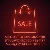 rea neonljus ikon. shoppingkasse. glödande tecken med alfabet, siffror och symboler. vektor isolerade illustration
