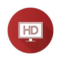 HD-Display flaches Design langes Schatten-Glyphen-Symbol. High-Definition-Video. Vektor-Silhouette-Illustration vektor