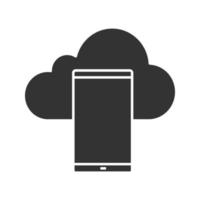 Smartphone-Cloud-Speicher-Glyphe-Symbol. Mobiles Cloud-Computing. Silhouettensymbol. negativer Raum. vektor isolierte illustration