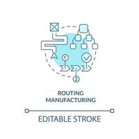 Symbol für das türkisfarbene Konzept der Routing-Fertigung. Schritt-für-Schritt-Prozess. produktionsphase abstrakte idee dünne linie illustration. isolierte Umrisszeichnung. editierbarer Strich. vektor