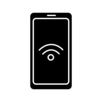 NFC-Smartphone-Signal-Glyphe-Symbol. NFC-Telefon. Near Field Communication. kontaktlose zahlung per handy. Silhouettensymbol. negativer Raum. vektor isolierte illustration