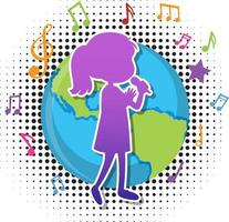 Silhouette Mädchen singen auf dem Planeten Erde vektor