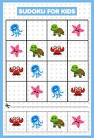 sudoku-spel för barn med bilder på undervattensdjur vektor