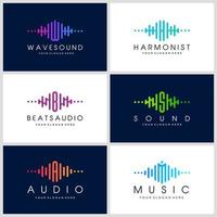 Symbol-Puls-Logo-Design. Musik-Player-Element. logo-vorlage elektronische musik, sound, equalizer, geschäft, dj, nachtclub, disko. Audio-Wave-Logo-Konzept.