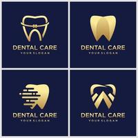 Zahnklinik-Logo mit luxuriöser Zahnform mit goldenen Farbakzenten machen dieses Design. einzigartig, modern, elegant, ausgereift vektor