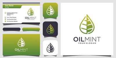 Öl- und Blattminze-Vektorlogo mit Strichzeichnungen. Logodesign und Visitenkarte vektor