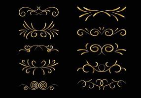 gyllene vektoruppsättning vintage blommiga dekorativa element för design, tryck, broderi på svart bakgrund vektor