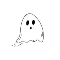 handritad monokrom söt flygande ghost doodle stil, vektor illustration isolerad på vit bakgrund. svart kontur, dekoration för halloween design