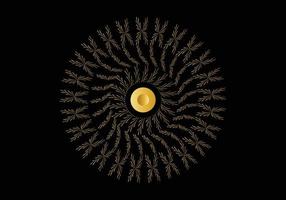 gyllene ram med prydnad i cirkel på svart bakgrund. lyxig guldmandala, handritningsdesign. vektor