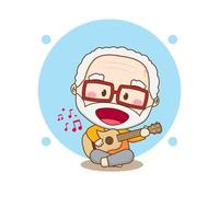 söt gammal man spelar gitarr. Chibi seriefigur vektor