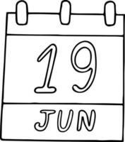 kalender hand dras i doodle stil. 19 juni internationella dagen för avskaffande av sexuellt våld i konflikt, frihet, datum. ikon, klistermärke element för design. planering, affärssemester vektor