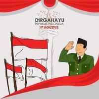 17 augusti. Happy Indonesien självständighetsdagen gratulationskort. översätt från indonesiska, glad nationaldagsfirande vektor