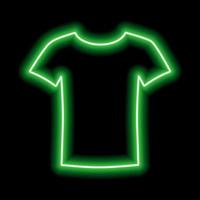 grüner neonumriss eines leeren t-shirts auf schwarzem hintergrund vektor