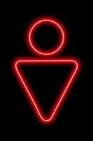 en enkel stiliserad symbol för en man. manligt tecken. röd neon kontur på en svart bakgrund. skylt herrtoalett. vektor